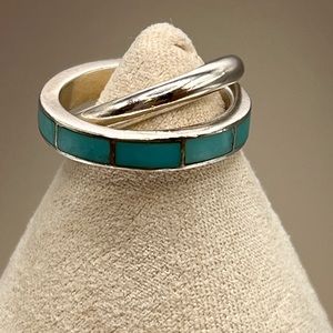 Double Roll Crossover Turquoise and .925 Sterling Silver Ring